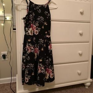black dress w floral print